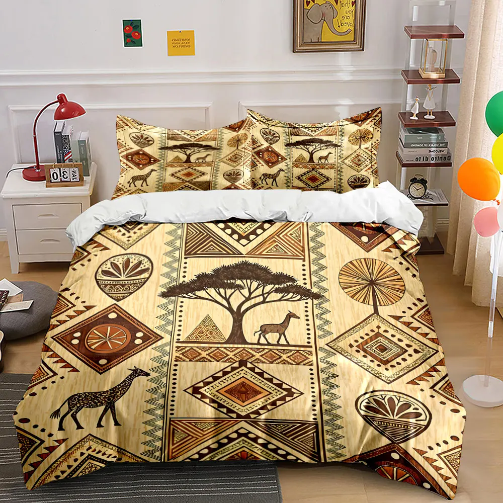 African motifs and animals Printed Duvet Cover Set 1 Duvet Cover+2 Pillowcase Multi Size Bedroom Bedding Decor Luxury gifts