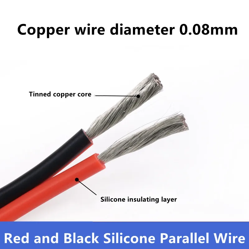 Silicone Cable Super Soft 8 10 12 14 16 18 20 22 24 26 AWG 2Pins Tinned Copper Flexible DIY LED Light Connection Red Black Wire