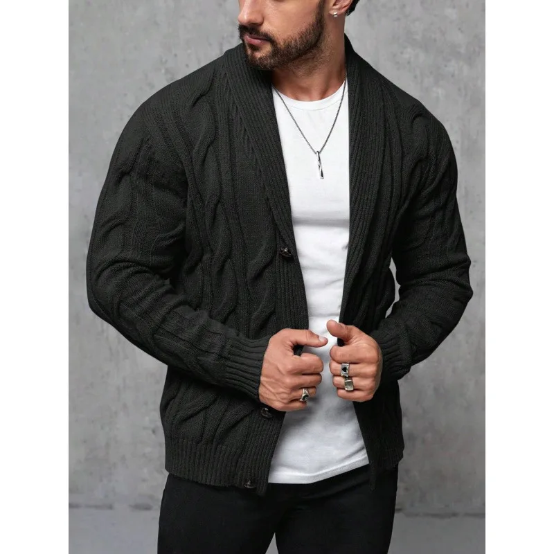

Cable Knit Cardigan Twisted Knitted Open Cardigan Cross-Border Men's Knitted Sweater Spring Season Non-Shrinking Fabric