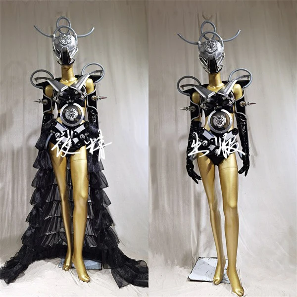 

High-End Technology Black Costumes Nightclub Female Singer Gogo Dancer Stage Clothing Drag Queen Festival Rave Outfits DWY7414