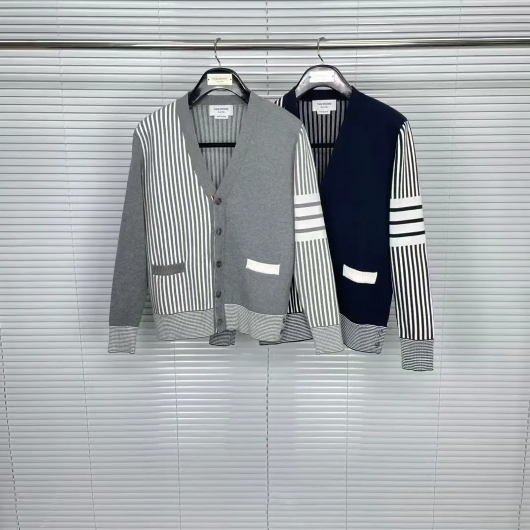 Dongguang Brand Factory Direct Sales TB Left Right Color Block Cardigan New Men's Wear Button Stripe Autumn/Winter Jacket Trendy