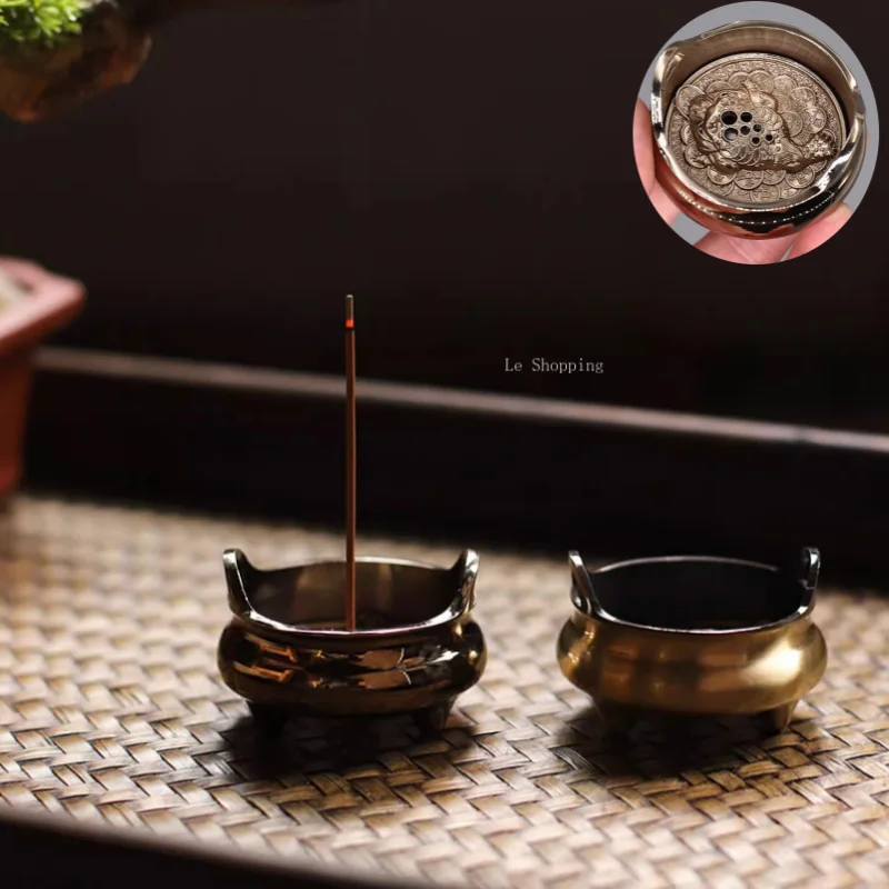 Antique-style Golden Cicada Incense Burner/Alloy Three-legged Household Indoor Porous Incense Stick Double-eared Small Censer