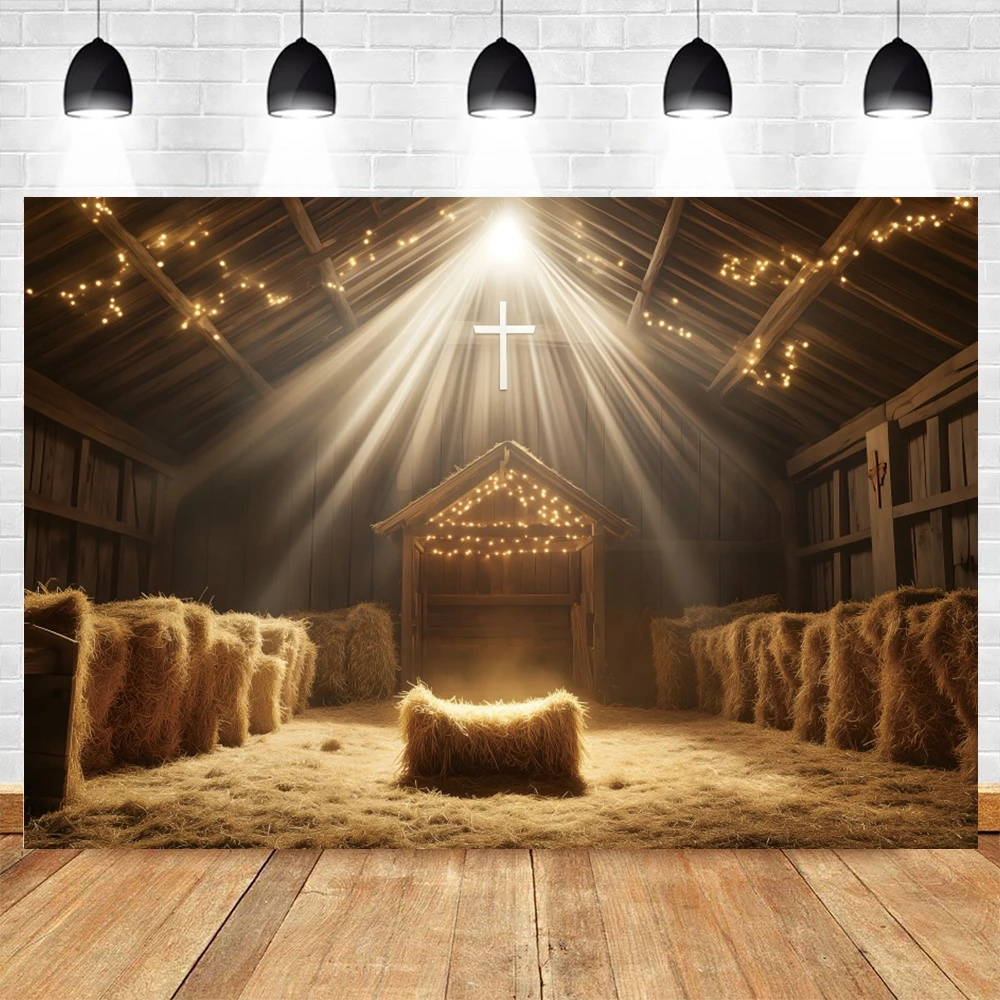 Birthday of Jesus Photography Backdrop Farmhouse Warehouse Valley Cross Birthday Party Decor Baby Shower Christmas Background