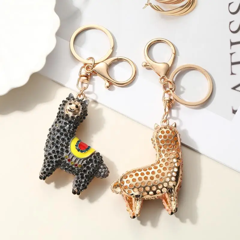Exquisiter Strass-Alpaka-Lama-Schlüsselanhänger mit Karabinerhaken, glänzender Kristall-Tieranhänger, modisches Accessoire zur täglichen Taschendekoration – Detail 2