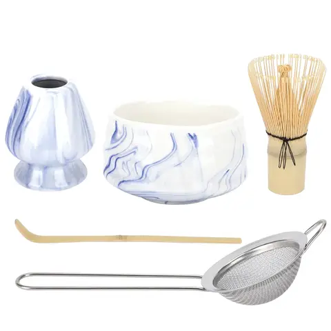 일본 세라믹 광택 말차 혼합 도구, 스테인레스 스틸 체 세라믹 그릇 대나무 브러시, 말차 선물 세트 만들기, 1 개, 4 개, 6 개