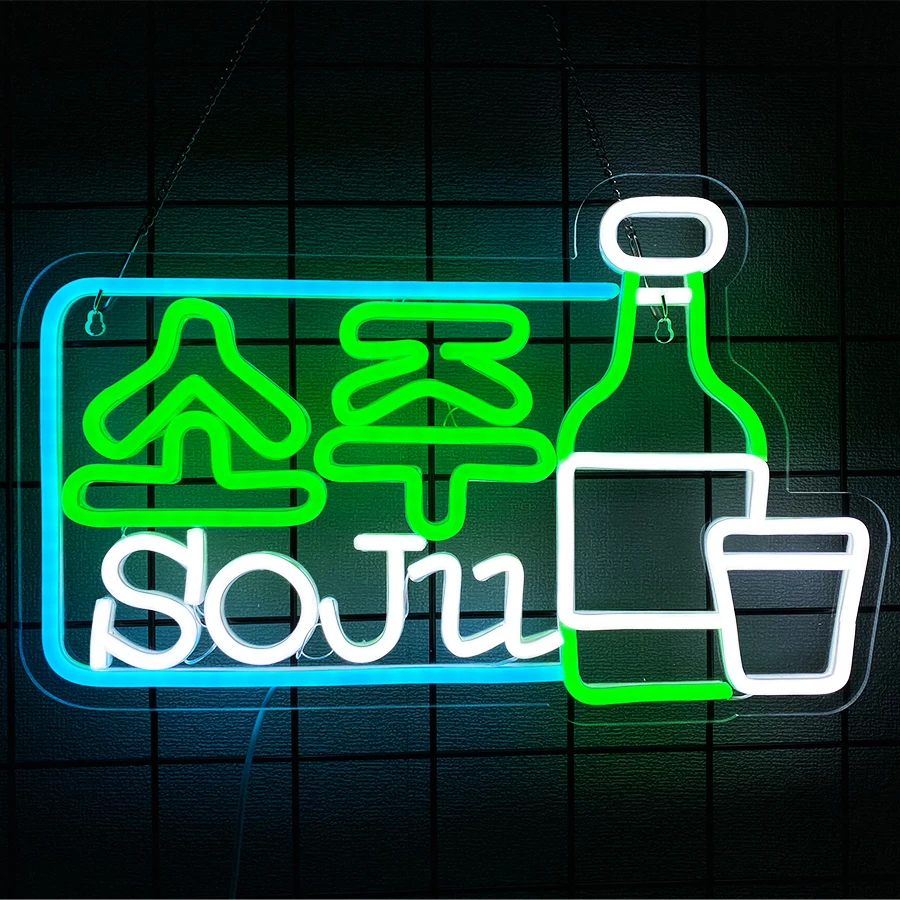 

Корейская неоновая вывеска Soju, вывеска в виде бокала для вина в бутылке вина, декор для вечеринки в пабе, используется для клубов, баров, магазинов и ресторанов.