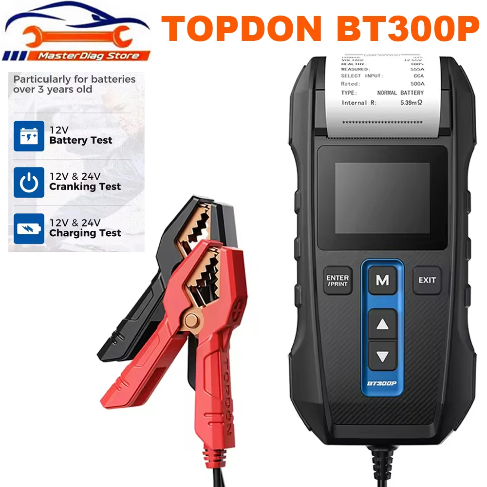 TOPDON BT300P 12V 24V Automotive Battery Tester With Built-in Printer For Vehicle Auto Analyzer100‑2000CCA Car Diagnostic Tool