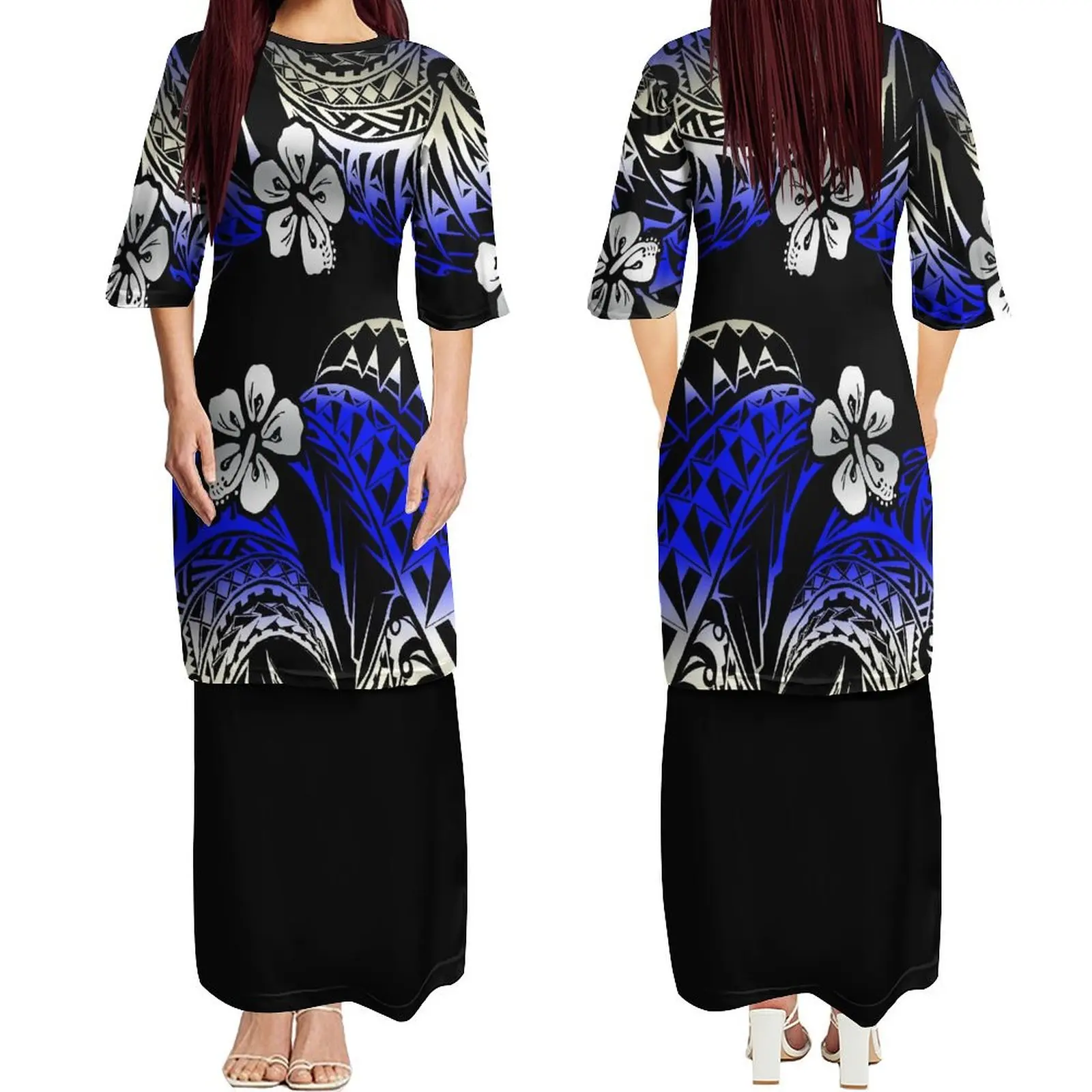 

Custom Women'S Crew-Neck Dress Samoan Dress Polynesian Tribes Design Elegant Patterns In Puletasi Dress