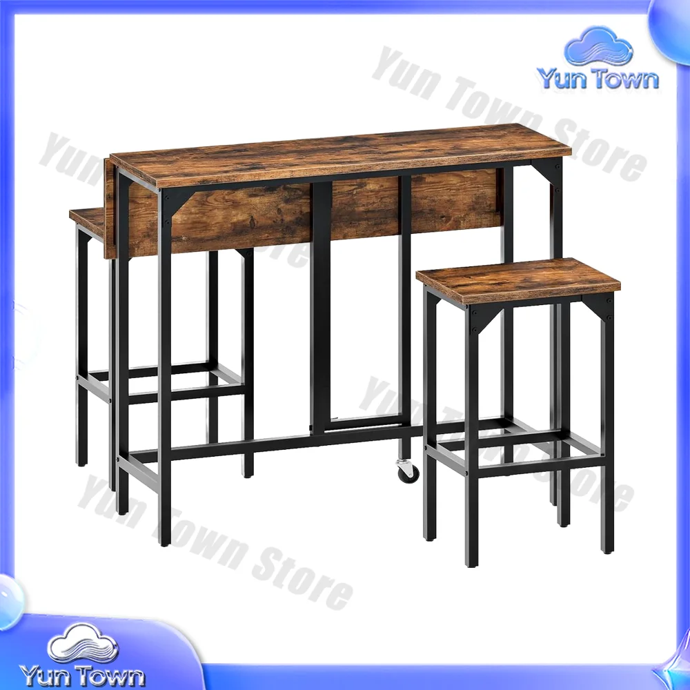 2 Stool Set 39.4 Expandable Rustic Brown Black Industrial Style Dining Room Living Room Pub-TBT02BF Folding Dining Table