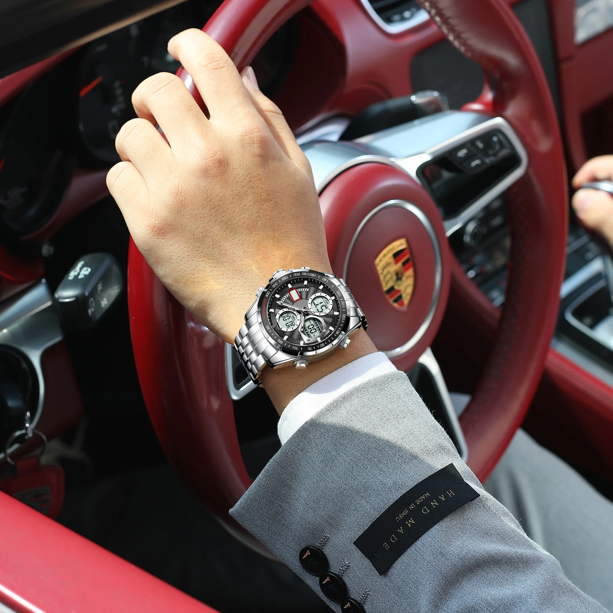 POEDAGAR High Quality Electronic Male Wristwatch Waterproof LED Men's Quartz Watches Stainless Steel Dual Time Digital Men Clock image 6