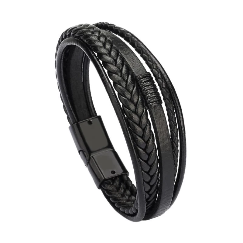 N5KA Mens Leather Bracelet with Clasp Cowhides Multi-Layer Braided Leather