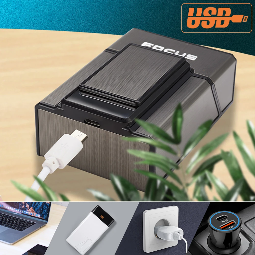 Hot Creative Cigarette Case USB Charging Lighter 20 Cigarette Case Windproof Tungsten Wire Ignition Electric Lighter Accessories