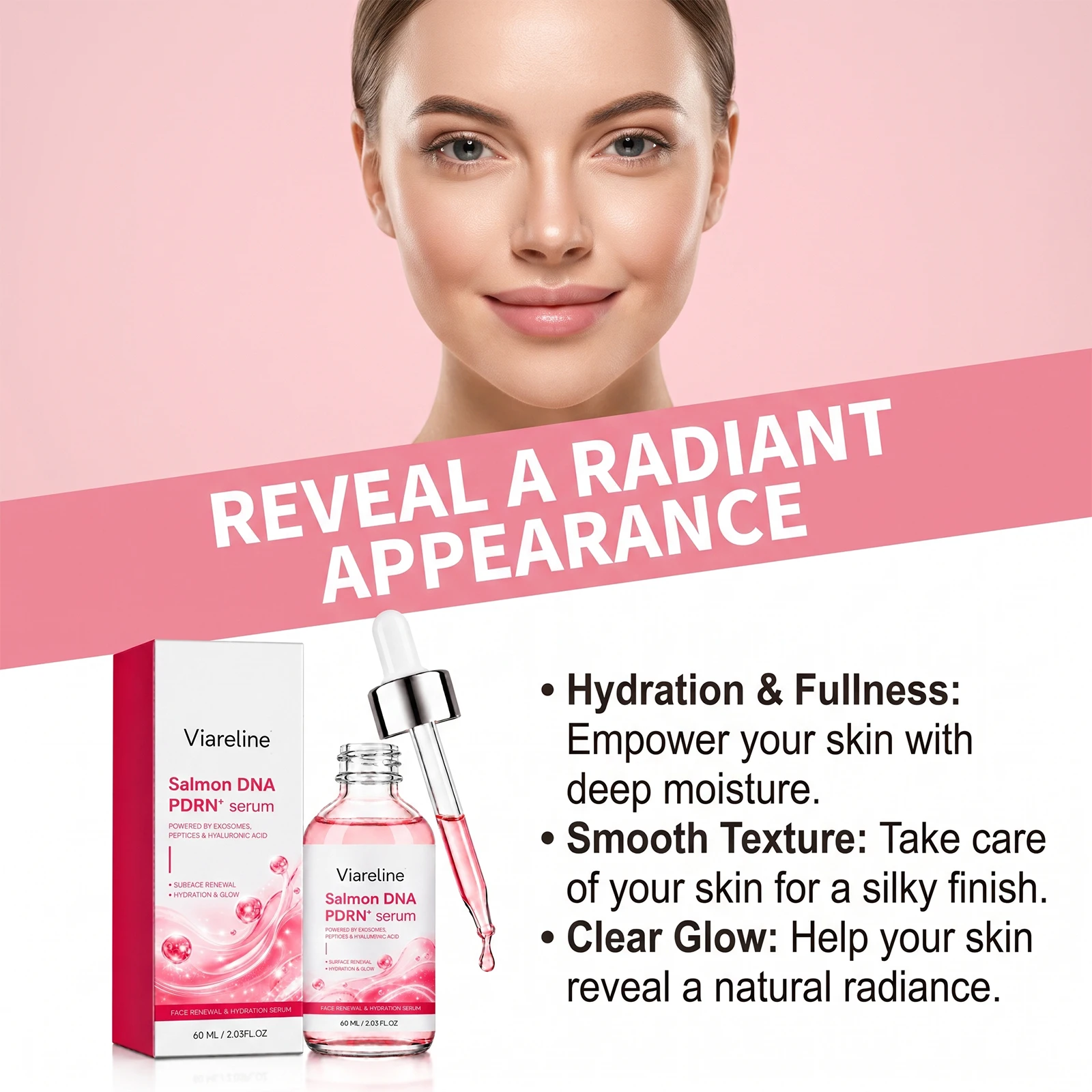 Salmon DNA PDRN Peptide Serum with Ginseng Root & Hyaluronic Acid Deep Hydration Even Tone Skin Fine Line Smoothing Serum
