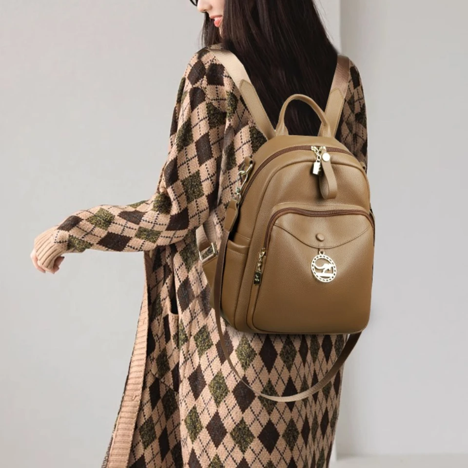 Casual Women's Backpack High Quality Soft Pu Leather Knapsack Large Capacity School Bag Ladies Commute Travel Rucksack Mochilas