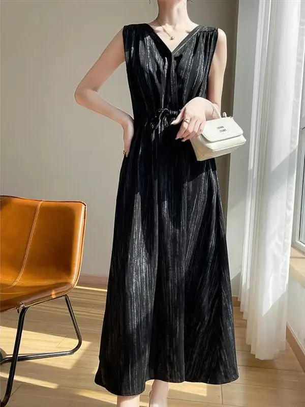 Ele Svel Satin Dr Vita snellente Casual Estate Nuovo Sle Vaion Lungo Dr Vita alta Abito a trapezio rotondo Ne