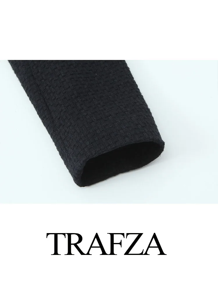 TRAFZA-Blazers femininos com cordões de mangas compridas pretas com decote em O, casacos casuais femininos, moda na moda, outono, 2024