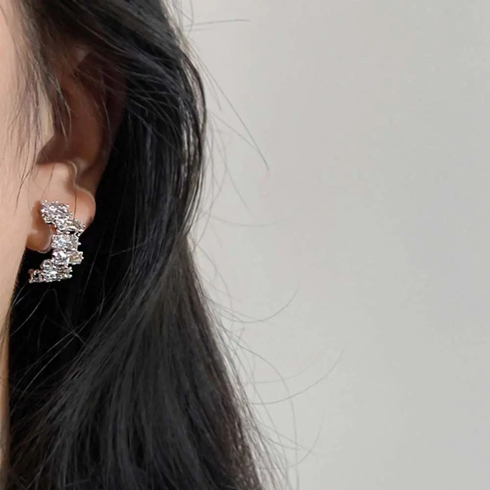 Women Gold Color Rhinestone Diamond Fashion Jewelry Cartilage Clip Ear Bone Clip Zircon Ear Clip Clip Earrings Korean Earrings