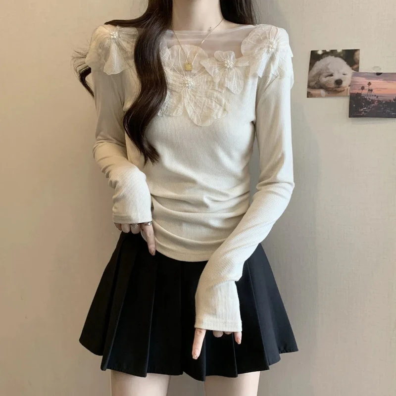 Sexy Patchwork Slim T Shirts Spring Autumn New Long Sleeve Off Shoulder Solid Temperament Tops High Street Fashion Women Clothes
