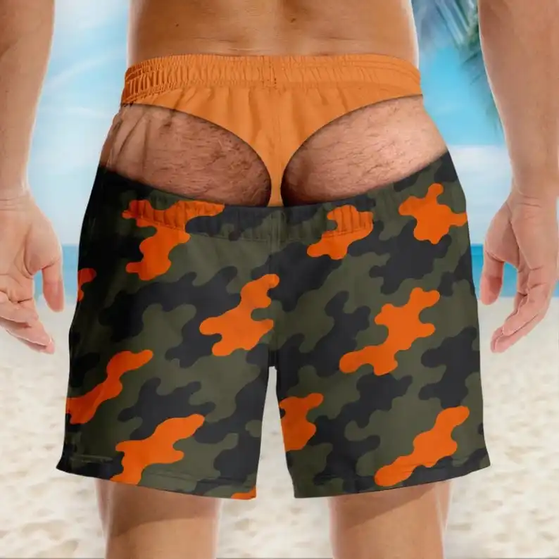 Men's Fun Camouflage Hip Swim Trunks, Sexy Beach Shorts, Party Prank Gifts, Vacation Casual Shorts
