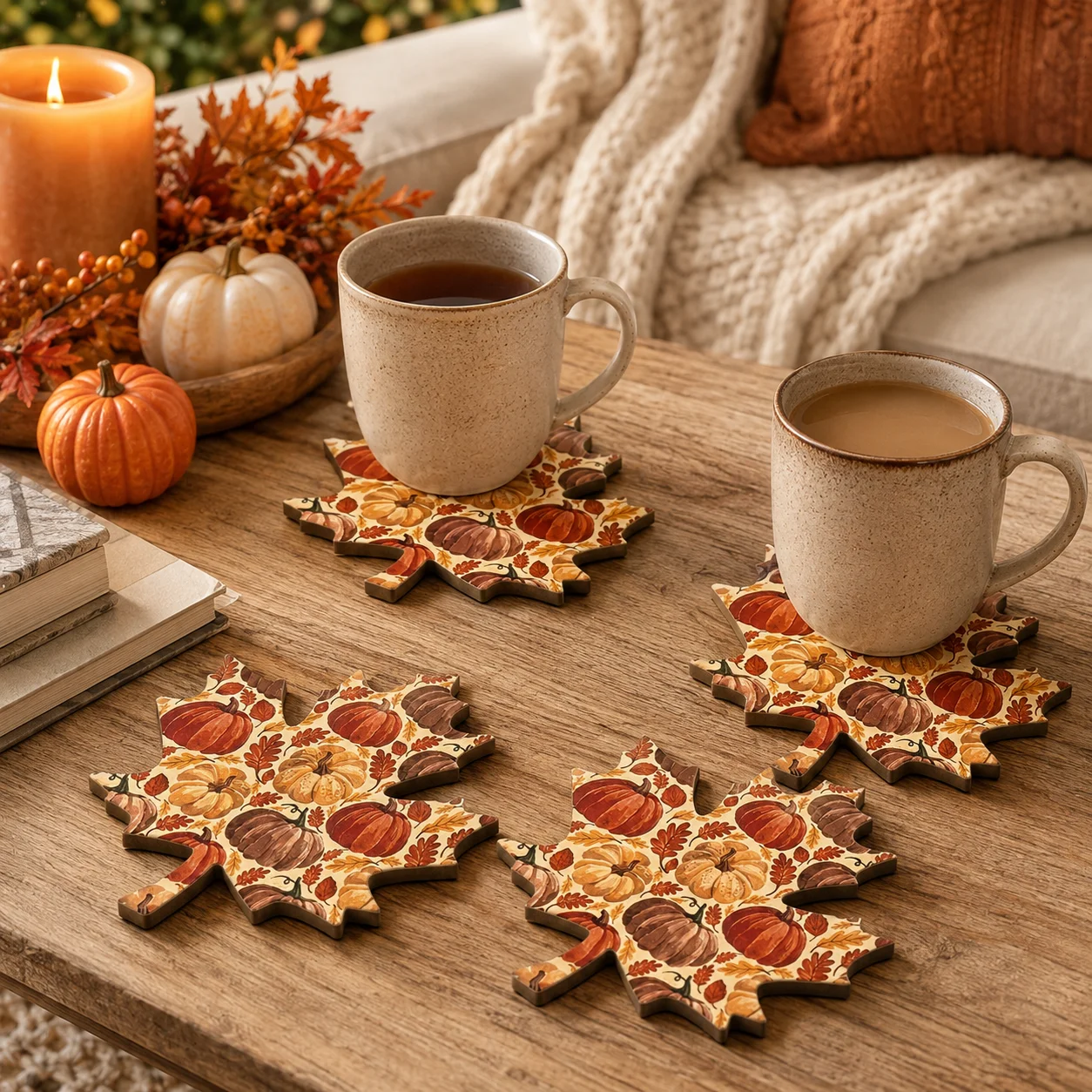 Coffee Tea Leaf - Juego de 4 posavasos de madera