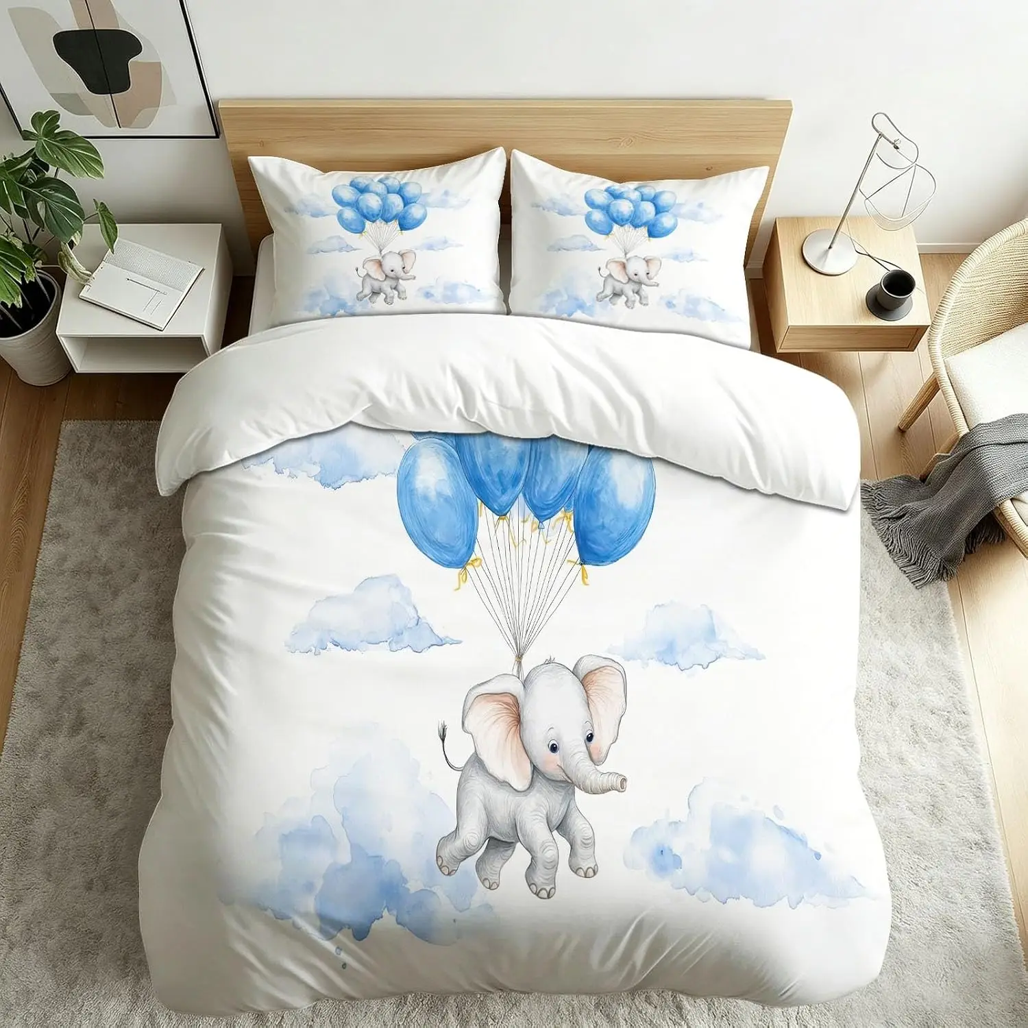 Cute Animal Elephant 2 Pcs Duvet Cover Set and Pillowcase 75*50cm,Cartoon Animal Bedding with Hidden Zipper for Boys,Girls Teens