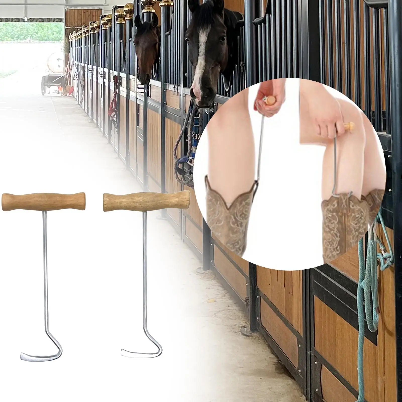 2x التمهيد السنانير الحصان التمهيد تسحب الرجال النساء العملي قوي المحمولة مع مقبض الخشب سهلة قبضة أحذية طويلة تسحب مزيلات #2