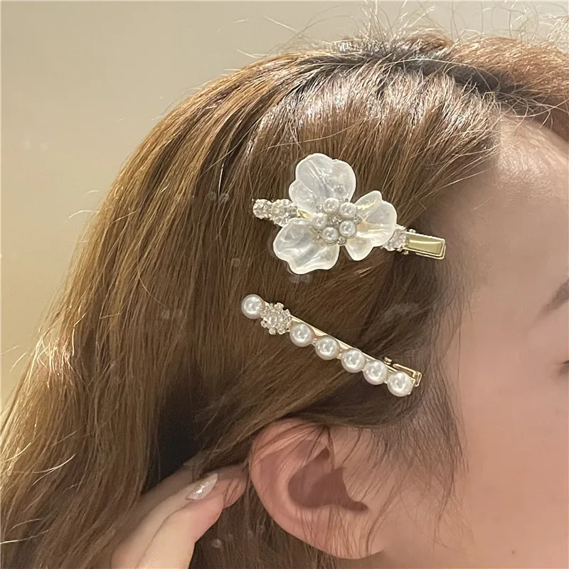 Pearl Duck Beak Hairpin Girl Side One Word Bangs Hair Headpiece Hair Accessories Free Shipping