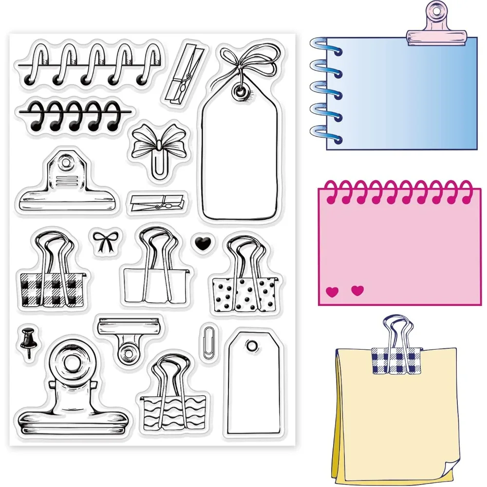 Stationery Clear Stamp Calendar Planner Silicone Clear Stamp Paper Clip and Tags Rubber Stamp for Scrapbook Journal Card Making