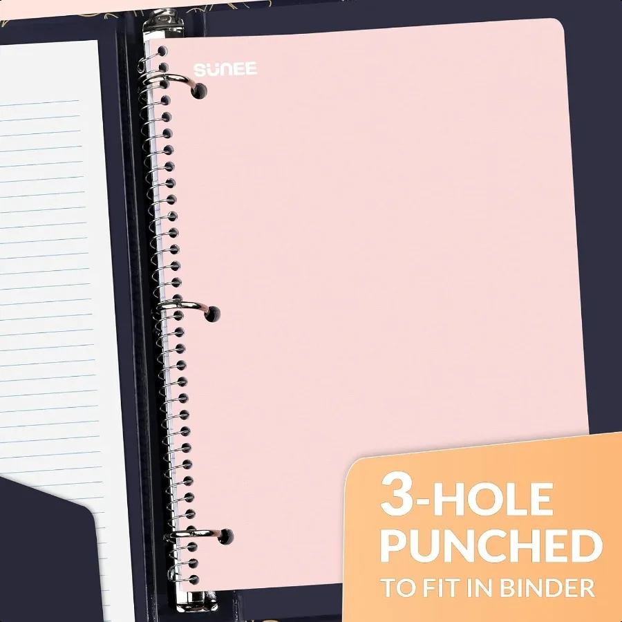 Quaderni a spirale 1 soggetto Confezione da 5 carta college a righe 8 x 101 2 70 fogli per quaderno Carta perforata a 3 fori Rosa Viola Blu Verde