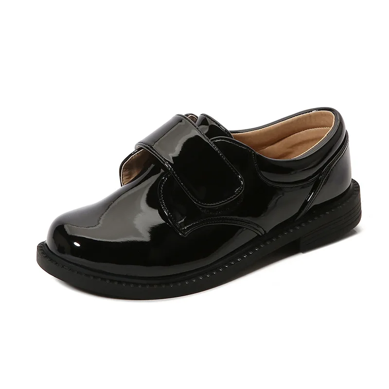 Kids Boys Leather Shoes Black Patent Leather Single Footwear England Style Flower Boys Footwear Kids Performance Party Shoes