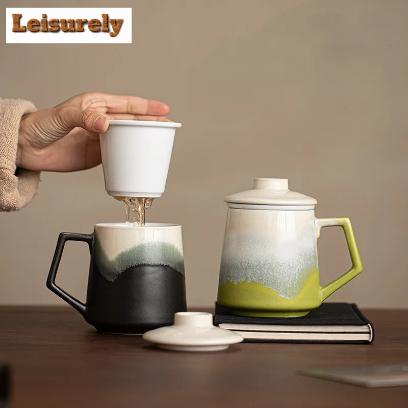 

380 мл постепенное изменение цвета окрашенный керамический фильтр чашка-сепаратор для чая древняя чайная кружка с заварочным устройством для приготовления чая офисная чашка для воды