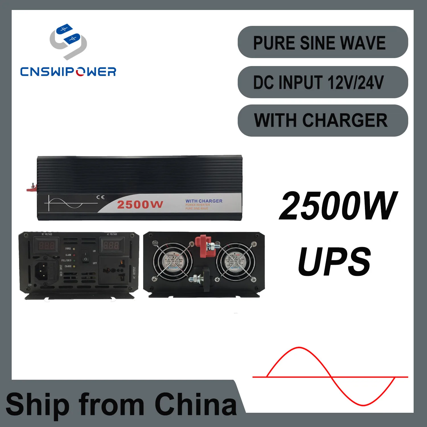 ups inverter 2500W pure sine wave inverter with charger 12V 24V 48v DC to AC 220V 230V 240v solar power inverter