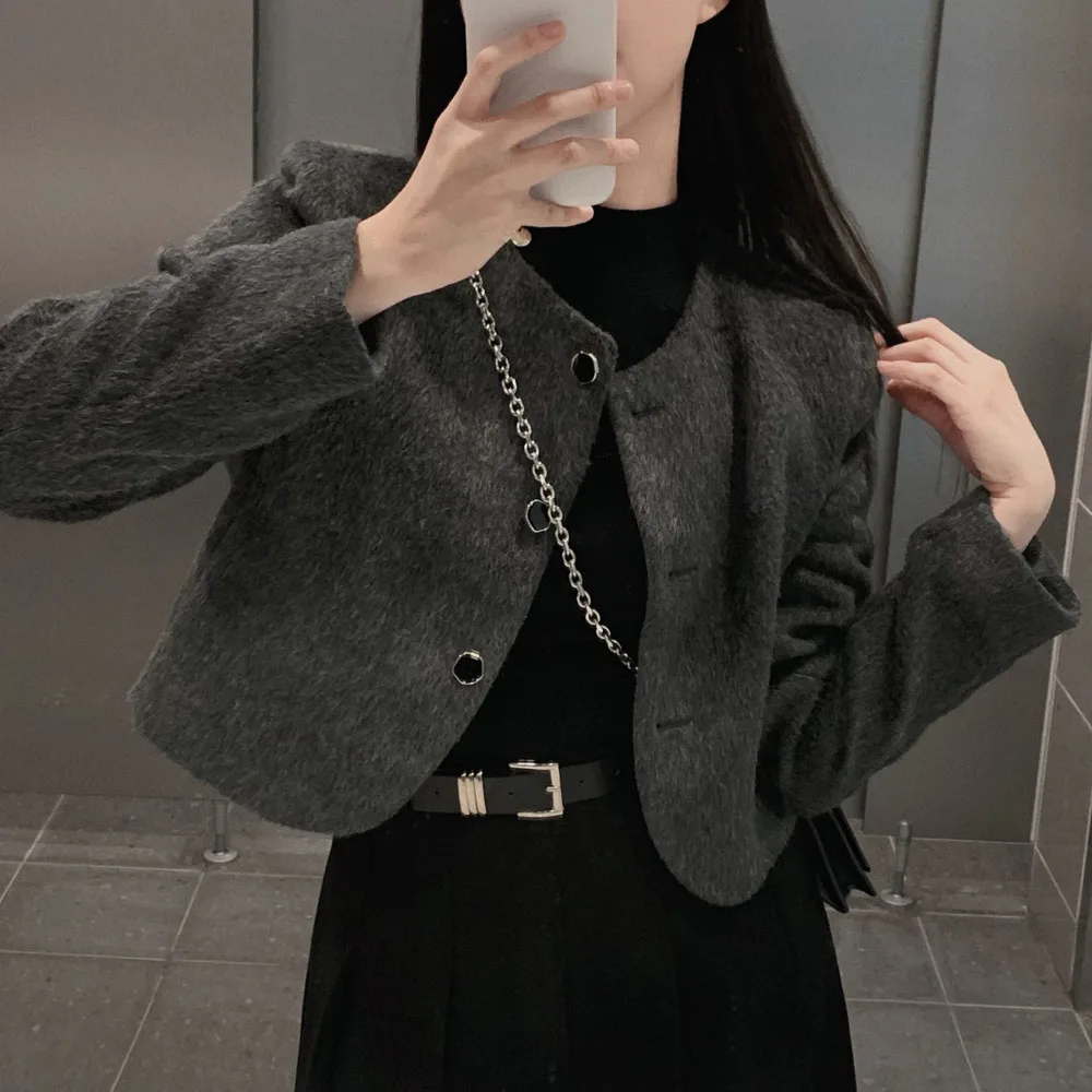 

Шикарное шерстяное пальто ort round Ne Женский модный универсальный повседневный топ для осенне-зимних поездок на работу Свободный крой Long Sve