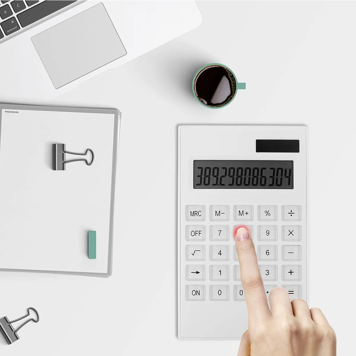 

1Pcs Solar Calculator Lightweight Durable Electronic Calculator Pure White Portable Compact Office School Use Office Stationery