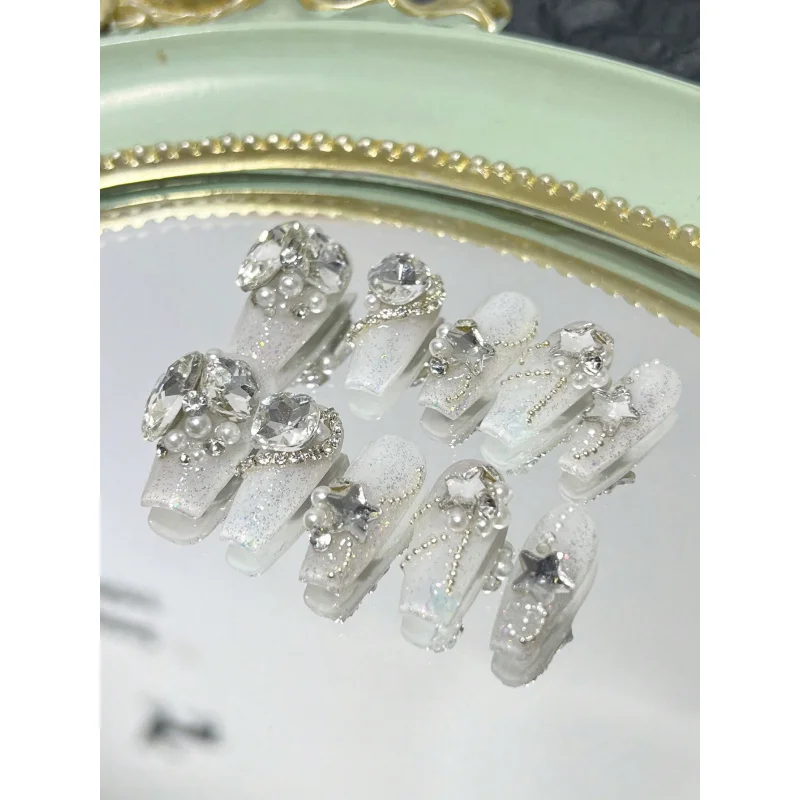 Paquet de 10 feuilles de faux ongles faits à la main, longs à pression, pour tuyaux, cercueil, détachables, réutilisables, adaptés aux fêtes et aux festivals