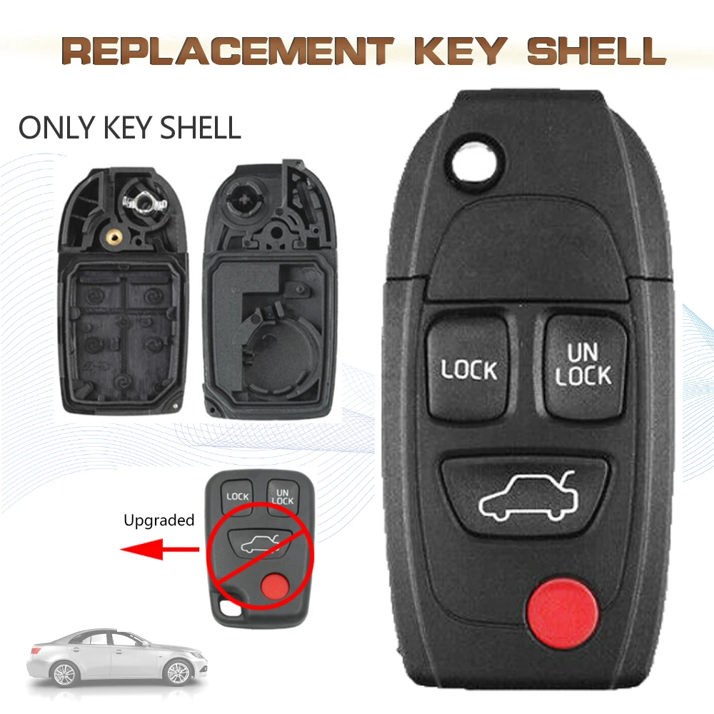 KEYECU 4 Button Upgrade Flip Remote Key Shell Case Fob for 1997-2005 Volvo S40 S60 S80 V50 V70