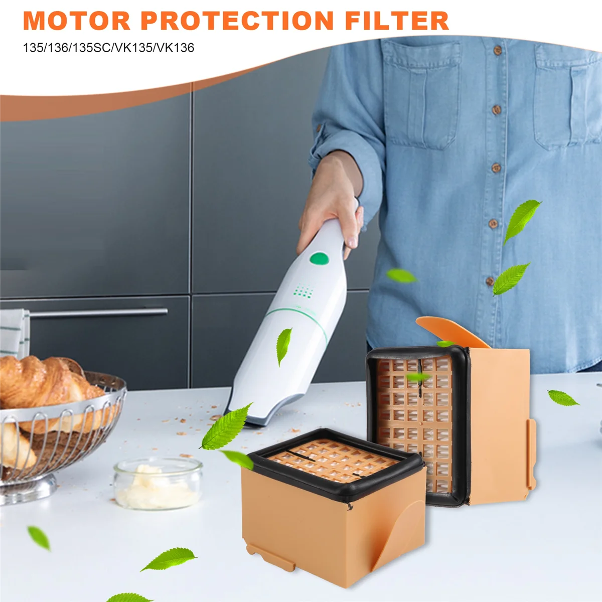 EQAZ-Zubehoer セット Vorwerk - コーボルド 135/136 / 135SC / - 2 x 衛生フィルター + 2 x モーター保護フィルター + 6 x フレグランス