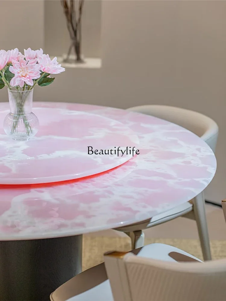 

yj21 Jade luxury stone dining table French medieval high-end round dining table