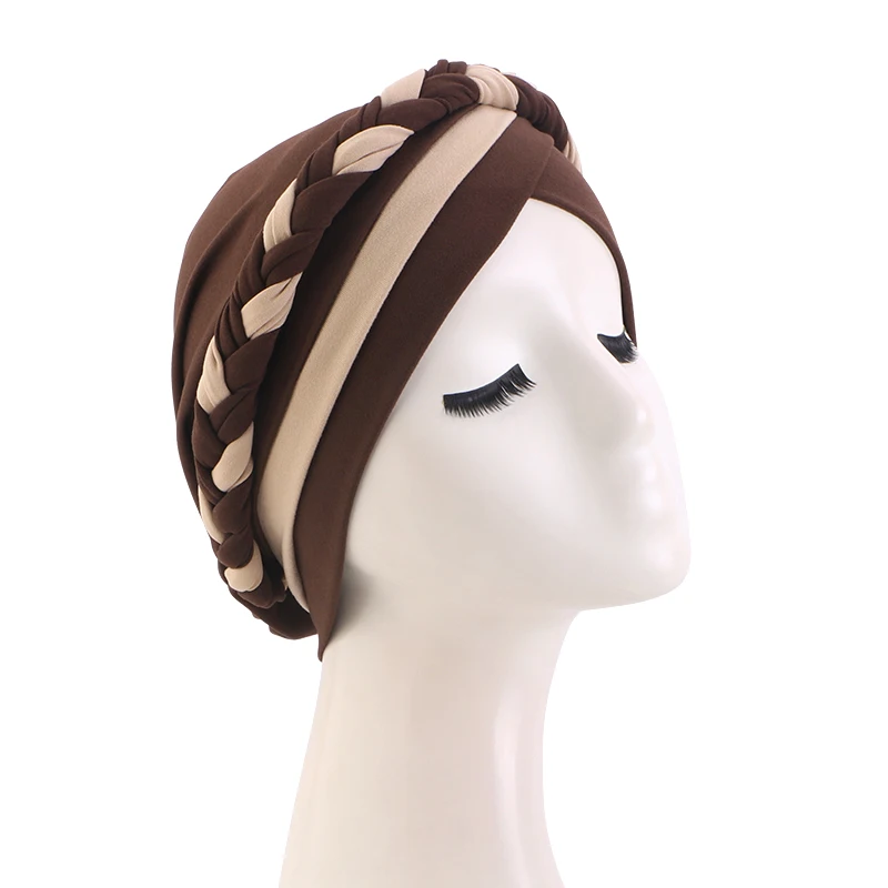 Feminino bohemia impressão trança turbante bonnet hijab bonés lenço de cabeça para muçulmano interior hijabs femme musulman árabe envoltório turbantes