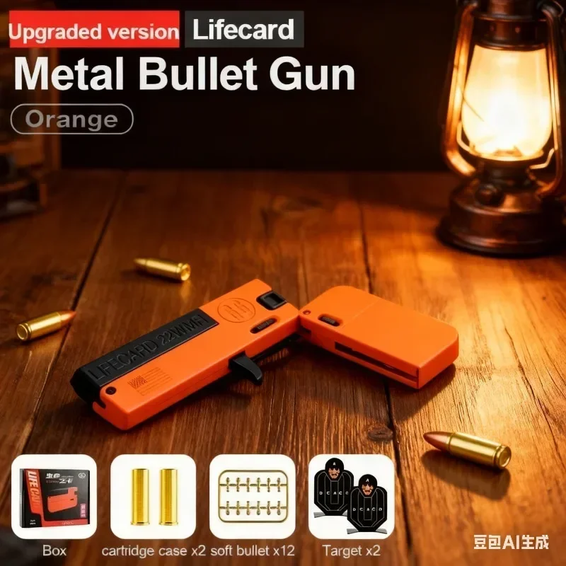 1 pièces nouveauté pistolet jouet de carte de vie-pistolet à balle souple en alliage pliable pour garçons, pistolet de jeu tactique en métal pour enfants avec sécurité