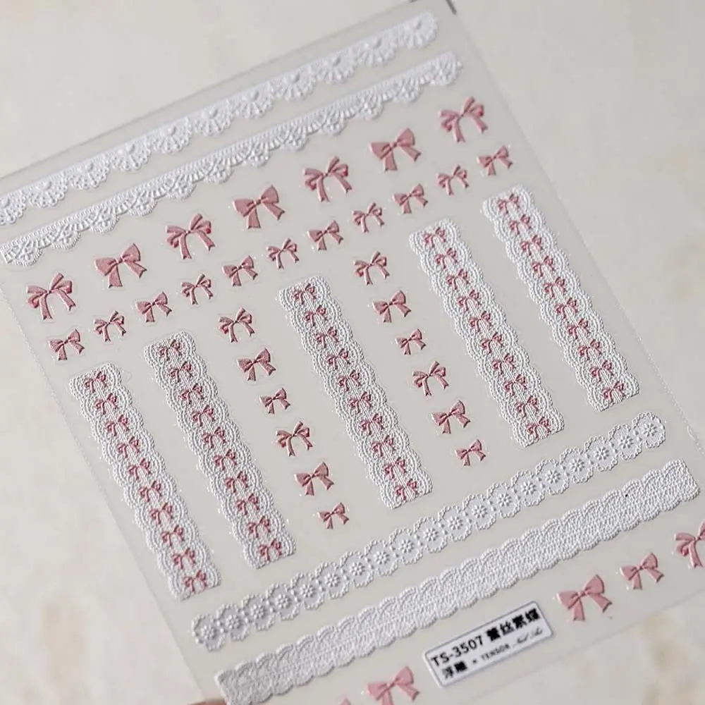 

Pink White Black Lace Lace Bow Nail Stickers Pearl Bow Stickers Nail Accessories Bowknot Nail Decals Nail Art Supplies