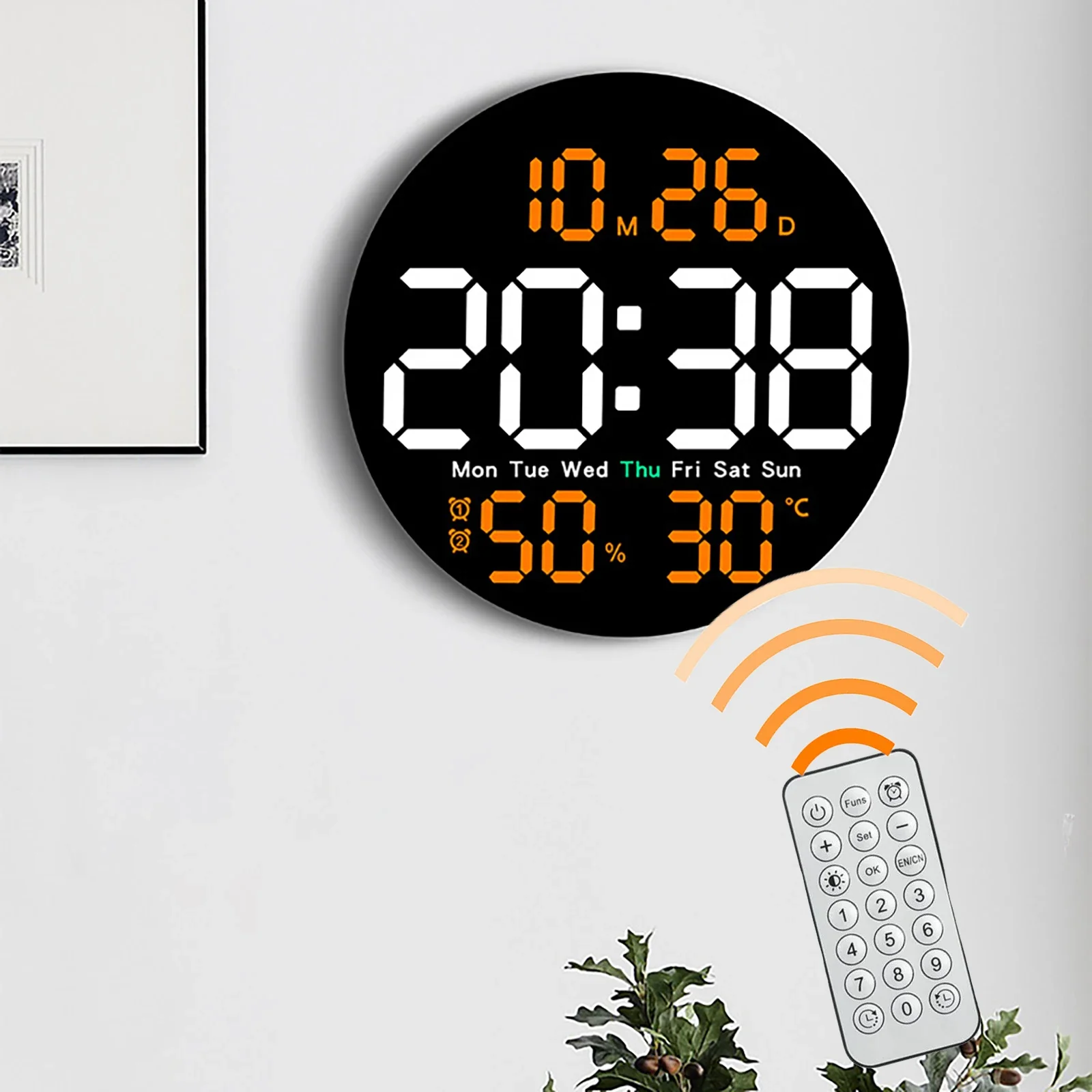 

10inch Digital Led Wall Clock with Alarms Temperature Humidity Timing Countdown Function Round Clock Home Living Room Decoration