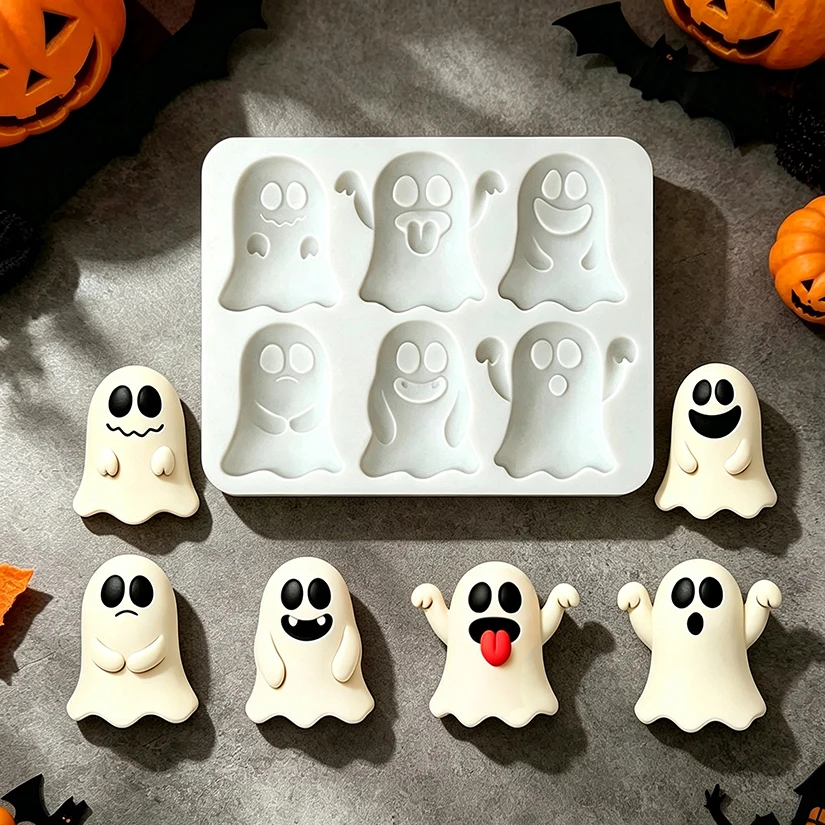 Halloween Ghost 6 Designs Silicone Mold for Sugarcraft Resin Cupcake Baking Mould Fondant Cake Decorating Tools