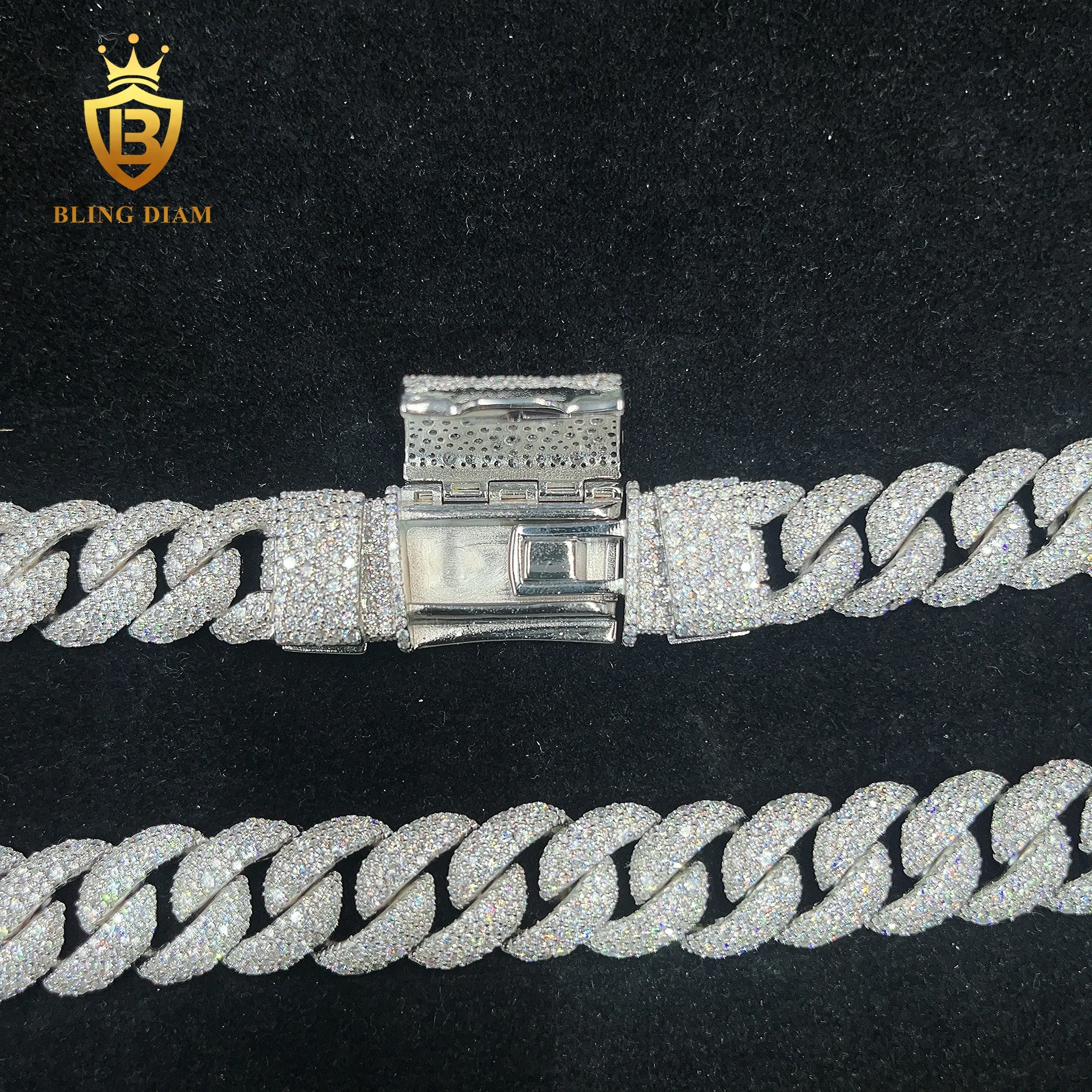 Cuban Link .15mm Iced Out Hip HoP Moissanite Cuban Chain Necklace Men 925 Solid Silver Diamond Cuban Link Chain Hip Hop Jewelry