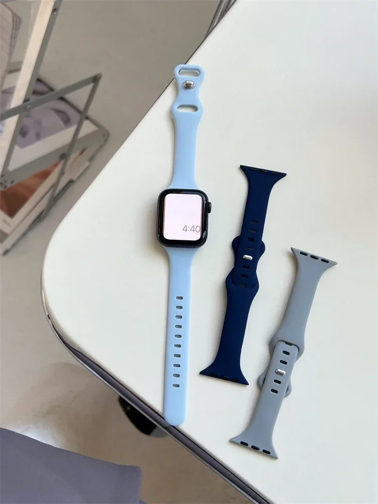 Thin Silicone Strap For Apple Watch 40mm 44mm 45mm 41mm 38mm 42mm Solid Color Strap Bracelet For IWatch Series 1 2 3 4 5 6 SE 7