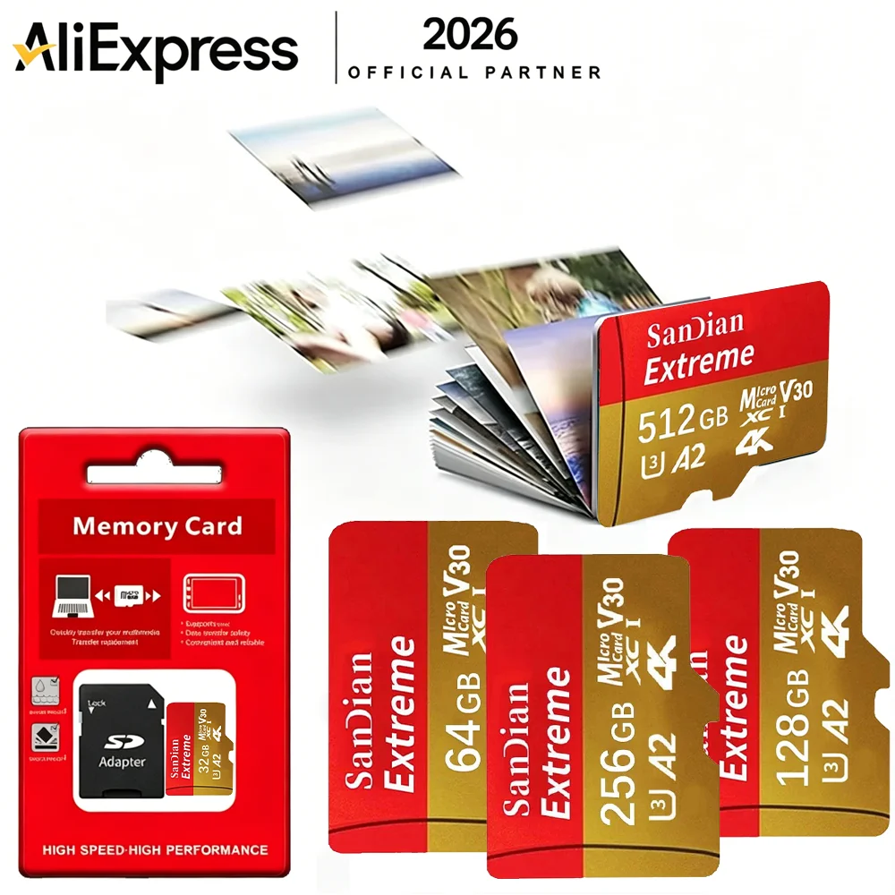 High Speed Micro TF SD Memory Card 32GB/64GB/512GB  U3 V30 A2 for Dash Cam Security Camera Loop Recording 100MB/s Read