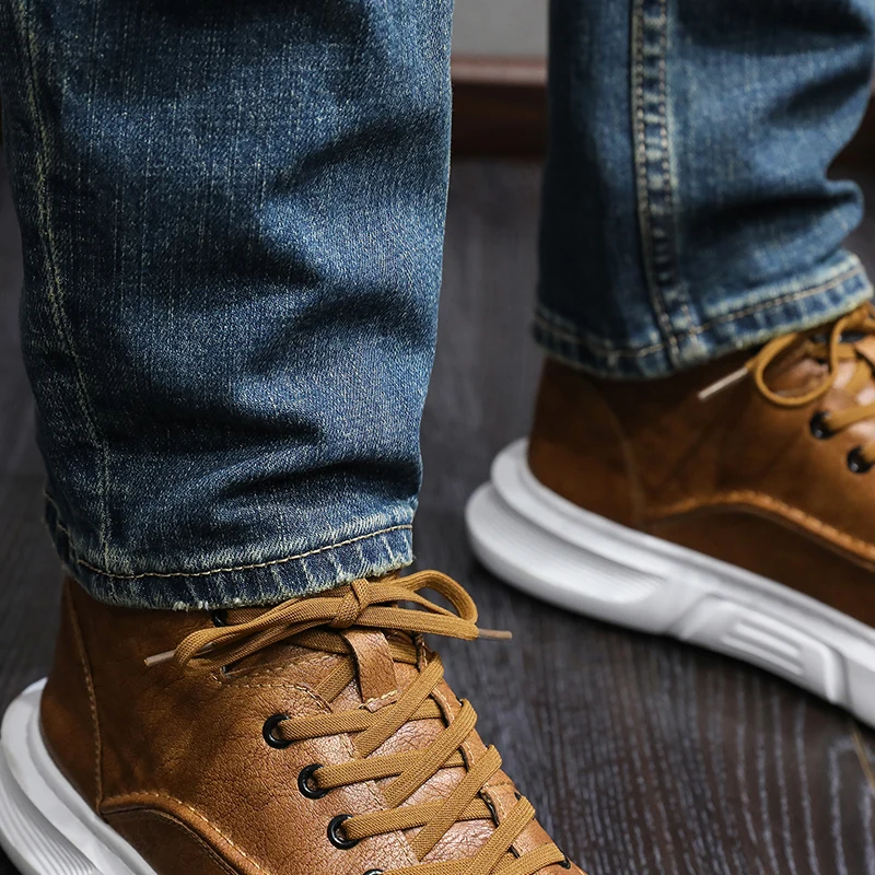 European Vintage Fashion Men Jeans High Quality Retro Blue Slim Fit Ripped Jeans Men Elastic Casual Designer Denim Pants Hombre