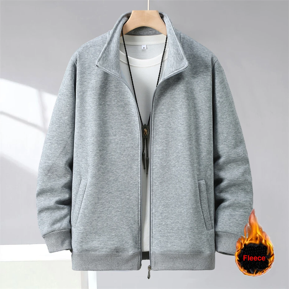 Autumn Winrter Fleece Jacket Men 10XL 12XL Plus Size Jacket Coat Solid Color Stand Collar Jackets Fashion Casual Big Size 12XL