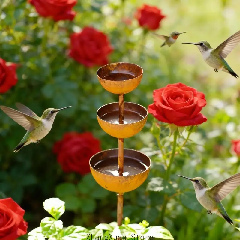Metall-Regenkette, Garten-Vogelbad, Outdoor-Vogelbad, Regensammler für draußen, Retros, stehende Vogelbadschale, 3 x – Detail 4