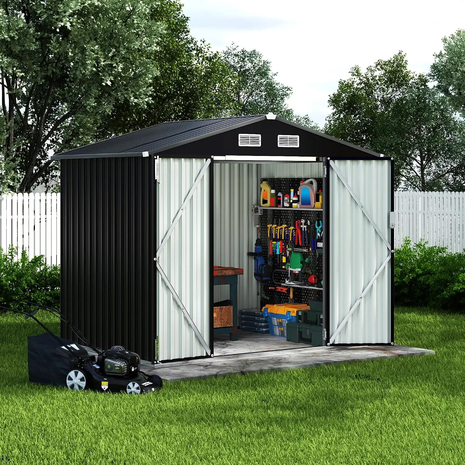 10X14 FT Metal Storage Sheds Outdoor, Metal Yard Sheds Garden Shed Kit, Tool Shed with Lockable Door, Utility Sheds Buildings